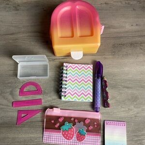 Set of Doll School Supplies, Popsicle Backpack for 18” Doll.